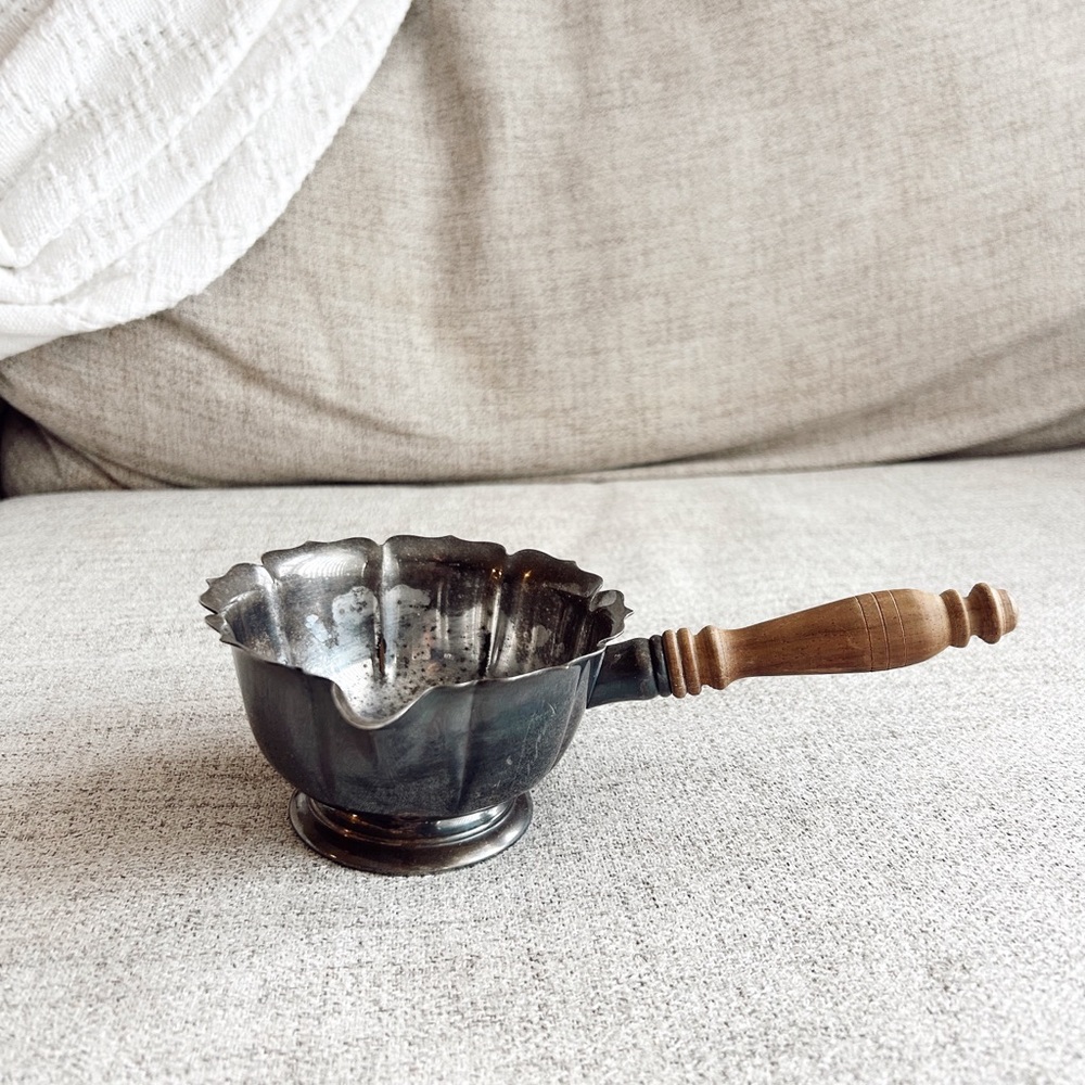 Vintage Silver Saucepan with Wooden Handle